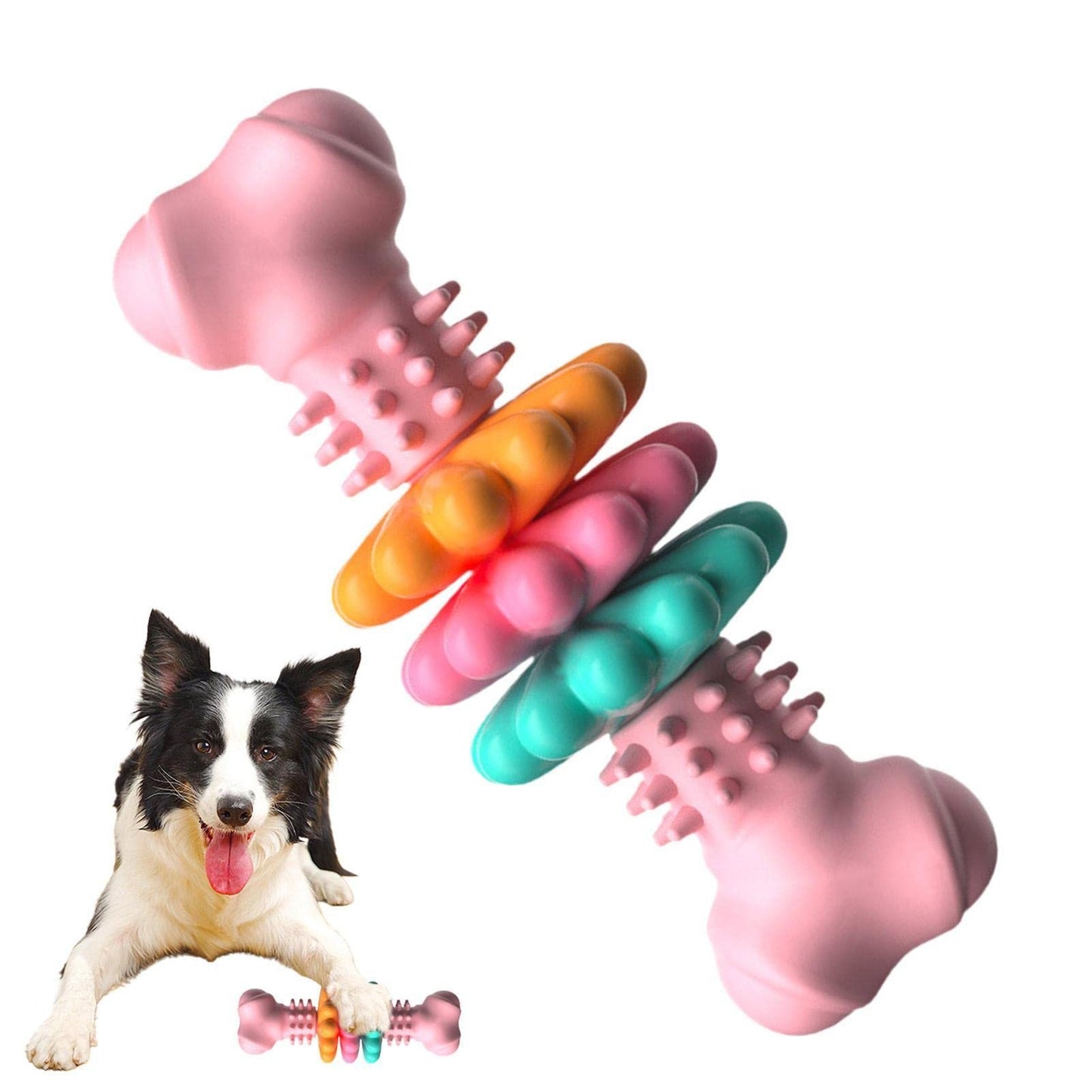 Dog Chew Toy with Rotating Cleaning Rings