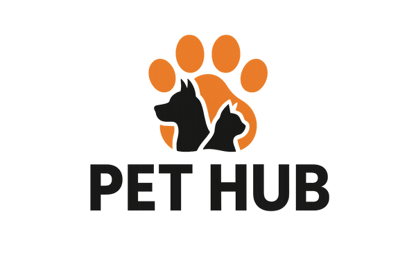 Pet Hub logo black and orange color